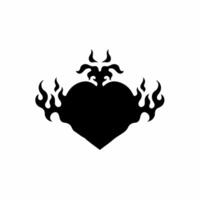 Flaming Heart Love Symbol Logo on White Background. Tribal Stencil Tattoo Design Concept. Flat Decal Stencil Illustration. vector