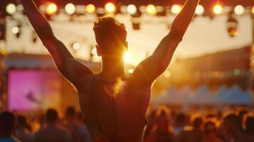 a solitary dancer lost in the rhythm of the music, at a music festival photo