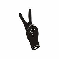 Black Silhouette of Peace Hand Symbol on White Background with White Lines Defining Thumb and Fingers. Hand Gesture Flat Icon Decal Illustration. vector