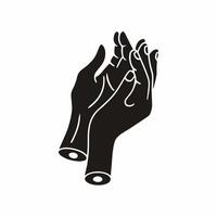 Human's Hand Palm Up Open for Pray on White Background with White Lines Defining Thumb and Fingers. Hand Gesture Flat Icon Decal Illustration. vector