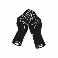 Human's Hand Palm Up Open for Pray on White Background with White Lines Defining Thumb and Fingers. Hand Gesture Flat Icon Decal Illustration. vector