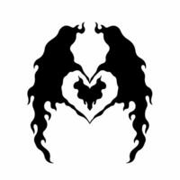 Flaming Heart Love Symbol Logo on White Background. Tribal Stencil Tattoo Design Concept. Flat Decal Stencil Illustration. vector