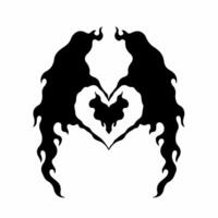 Flaming Heart Love Symbol Logo on White Background. Tribal Stencil Tattoo Design Concept. Flat Decal Stencil Illustration. vector