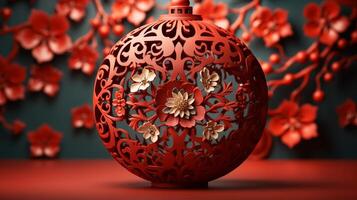 Red chinese lantern lightening lamp decoration copy space photo