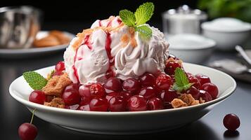 Ice cream on plate with fruit berries photo