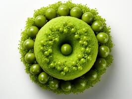 Green tea topping donut dough matcha cream photo