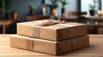 Brown package box gift with tape carton delivery photo