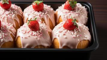 Donut cream topping and box cake dessert photo