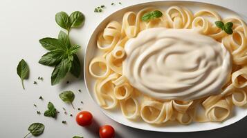 Creamy garlic noodle white spaghetti meal photo