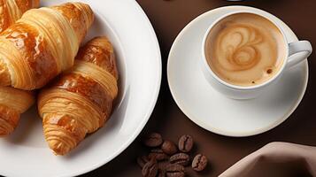 Croissant with coffee late for simple breakfast photo