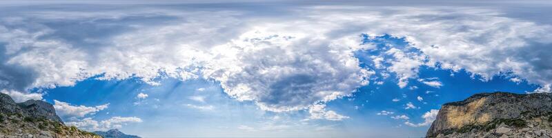 panorama of sky with clouds without ground, for easy use in 3D graphics and panorama for composites in aerial and ground spherical panoramas as a sky dome. photo