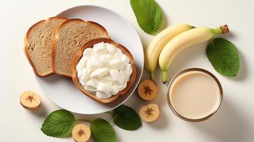 Wheat bread and banana whole grain breakfast snack baked grocery market photo