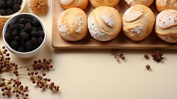 Bun bread with raisin baked crusty bread pastry photo