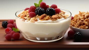 rise and shine parfait fresh cream with fruit healthy food photo