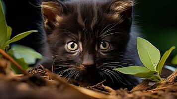 Baby black cat funny kitten playful little paw photo
