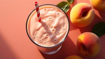 Peach tropical smoothie juice fresh fruity dessert shake photo