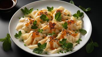 Ravioli on white plate pasta for dinner photo