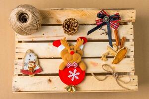 Christmas deer over wooden table photo