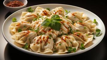 Ravioli on white plate pasta for dinner photo