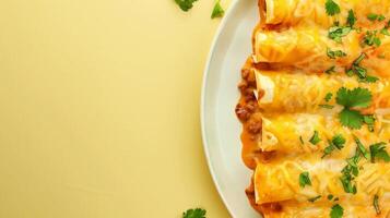 Enchiladas Mexican cream and cheese rolled tortilla food handmade copy space background photo