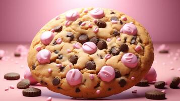 Cookies with chocolate biscuit for snack on pink background photo