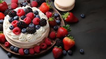 Cream cake berries fruit topping snack dessert party time photo