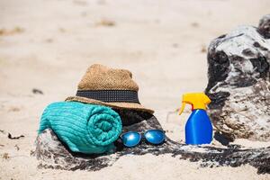 Set for a beach holiday on the shores of the ocean photo