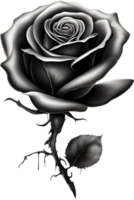 Black and White Rose Drawing, Pen and Ink Sketch Flowers. AI-Generated. png