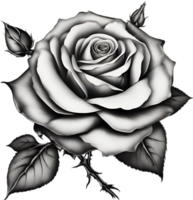 Black and White Rose Drawing, Pen and Ink Sketch Flowers. AI-Generated. png