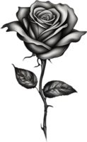 schwarz und Weiß Rose Zeichnung, Stift und Tinte skizzieren Blumen. KI-generiert. png
