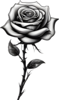 Black and White Rose Drawing, Pen and Ink Sketch Flowers. AI-Generated. png