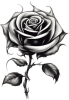 Black and White Rose Drawing, Pen and Ink Sketch Flowers. AI-Generated. png