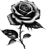 Black and White Rose Drawing, Pen and Ink Sketch Flowers. AI-Generated. png