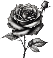 Black and White Rose Drawing, Pen and Ink Sketch Flowers. AI-Generated. png