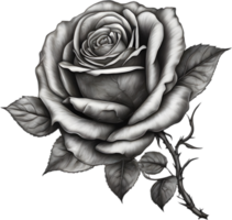 Black and White Rose Drawing, Pen and Ink Sketch Flowers. AI-Generated. png