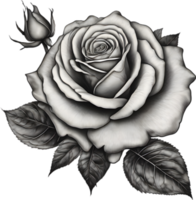 Black and White Rose Drawing, Pen and Ink Sketch Flowers. AI-Generated. png