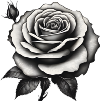 Black and White Rose Drawing, Pen and Ink Sketch Flowers. AI-Generated. png