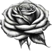 negro y blanco Rosa dibujo, bolígrafo y tinta bosquejo flores ai-generado. png