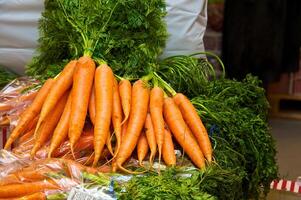 Red sweet carrots in supermarket photo