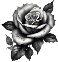 Black and White Rose Drawing, Pen and Ink Sketch Flowers. AI-Generated. png