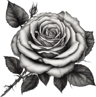 Black and White Rose Drawing, Pen and Ink Sketch Flowers. AI-Generated. png