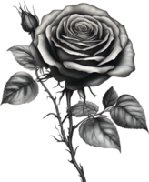 Black and White Rose Drawing, Pen and Ink Sketch Flowers. AI-Generated. png