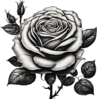 Black and White Rose Drawing, Pen and Ink Sketch Flowers. AI-Generated. png