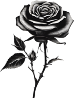 Black and White Rose Drawing, Pen and Ink Sketch Flowers. AI-Generated. png