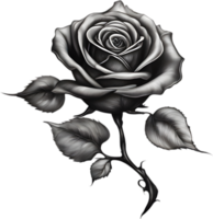 Black and White Rose Drawing, Pen and Ink Sketch Flowers. AI-Generated. png