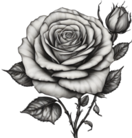 Black and White Rose Drawing, Pen and Ink Sketch Flowers. AI-Generated. png