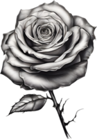 Black and White Rose Drawing, Pen and Ink Sketch Flowers. AI-Generated. png