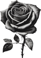 Black and White Rose Drawing, Pen and Ink Sketch Flowers. AI-Generated. png