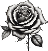 Black and White Rose Drawing, Pen and Ink Sketch Flowers. AI-Generated. png