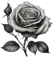 Black and White Rose Drawing, Pen and Ink Sketch Flowers. AI-Generated. png